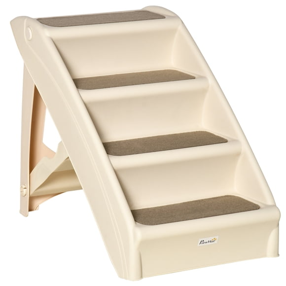 PawHut Marches Portatives à 4 Niveaux pour Petits Chiens avec Tapis Antidérapants Beige