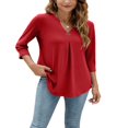 thumbnail image 3 of Blouses à Manches 3/4 Col en V pour Femmes Chemise Boutonnée Printemps Ample Décontractée Mode Urbaine, 3 of 7