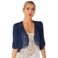 thumbnail image 1 of Women's Half Sleeve Ruffle Sheer Shrug Bolero Cardigan Summer Open Front Chiffon Blouses Tops Navy Blue S, 1 of 6