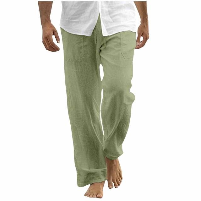 WRKEKC Casual Pants for Men Relaxed Fit Straight Leg Beach Pants with Drawstring and Pockets Solid Color for Summer Wear