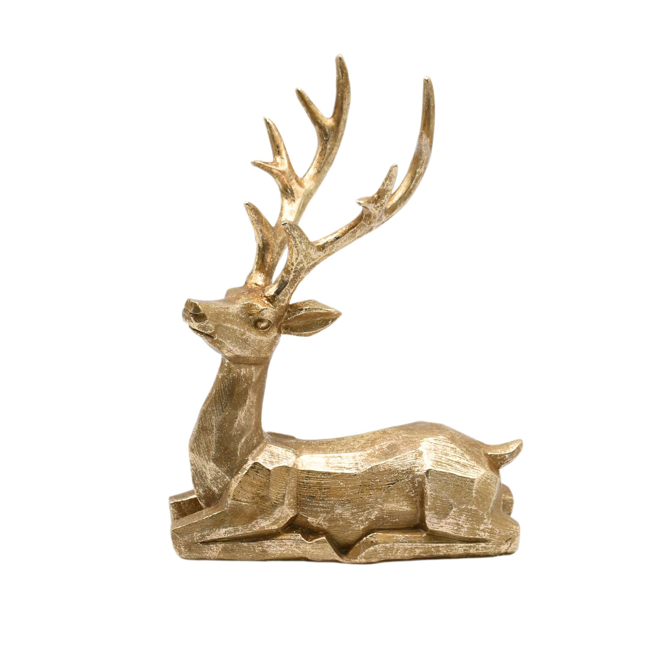 Holiday Time Christmas Gold Sitting Deer Decoration 12.99"