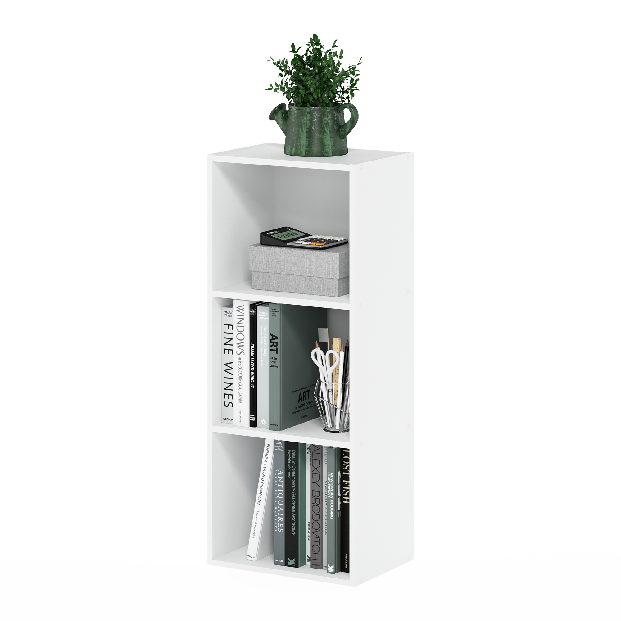 Furinno Luder Book Shelf, 3-Cube Bookshelf, Bookcase with Open Shelves, 9.3 x 12 x 31.5, for Home Office, Living Room, Bedroom, White