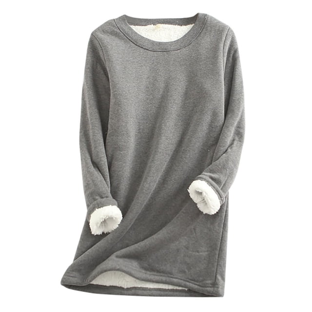 Moxiu Chandails Molletonnés Doublés en Sherpa pour Femmes, Couche de Base Chaude, Col Rond Décontracté, Chandail en Molleton à Enfiler à Manches Longues, Chandail Thermique, Grande Taille, Hauts d'Hiver 2025 en Coton