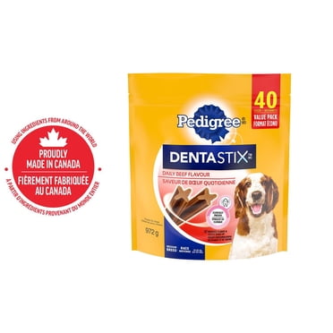 PEDIGREE DENTASTIX Gâteries de soins buccodentaires saveur de bœuf pour chiens adultes de race moyenne – réduisent l’accumulation de plaque et de tartre, 40 bâtonnets