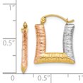 thumbnail image 2 of Boucles d'Oreilles Créoles Carrées Texturées en Rhodium 14K Plaqué Or Jaune & Blanc & Rose Rhodium Creux, 2 of 2