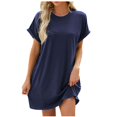 thumbnail image 5 of Timegard Robe T-Shirt Femme à Manches Courtes Col Ras du Cou Robe Basique de Couleur Unie Robe Décontractée Confortable avec Poches, 5 of 5