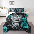 thumbnail image 2 of YST Leopard Printed Comforter Set Twin Size Cheetach Quilt Wild Animals Pattern Bedding Set For Kids Boys Adults Decorative Room Rose Floral Bed Set With 1 Pillow Case,Teal, 2 of 6