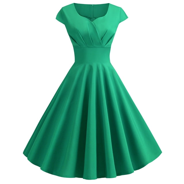 TIMIFIS Robe à Manches Courtes pour Femmes, Style Rétro Vintage des Années 1950, Robe de Cocktail Évasée, Robe à Pois Audrey, Robe d'Été Décontractée, Robe Trapèze, Robe de Travail, Robes d'Invitée de Mariage, Été