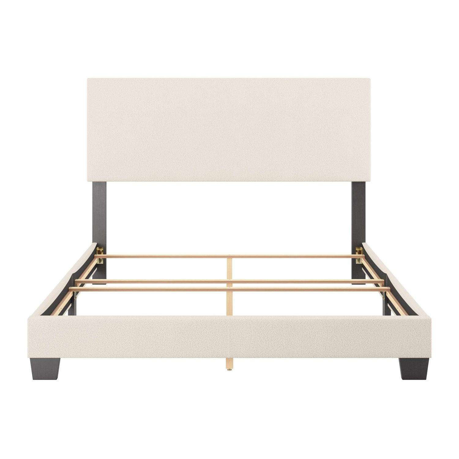 Lit adulte capitonné CorLiving Celeste en tissu bouclé blanc cassé avec tête de lit, sommier requis
