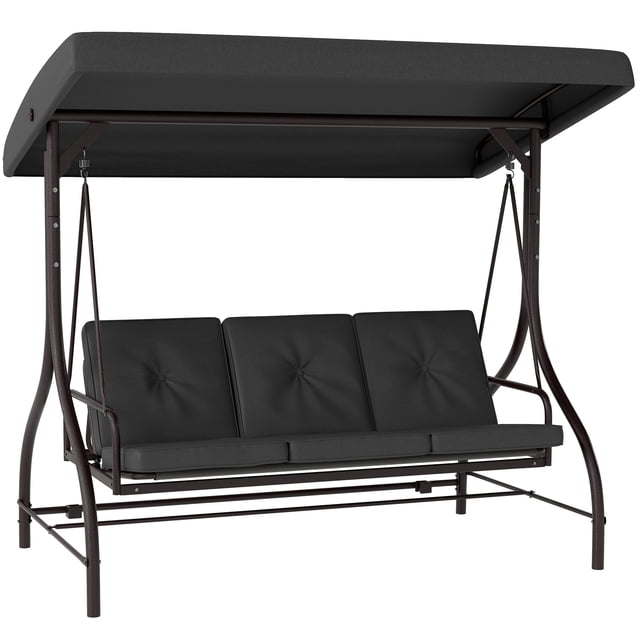Outsunny 3 Seater Patio Swing Chair with Canopy Convertible Porch Swing Bed