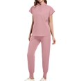 thumbnail image 1 of Ensemble Assorti de Blouses pour Femmes Col Rond Hauts Extensibles avec Poches & Pantalons Cargo Jogger Uniforme de Travail Infirmière, 1 of 5