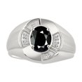 thumbnail image 1 of RYLOS Sterling Silver Ring 8X6MM Oval Gemstone & Diamond Unisex Rings Onyx October Birthstone Ring Size 7, 1 of 7
