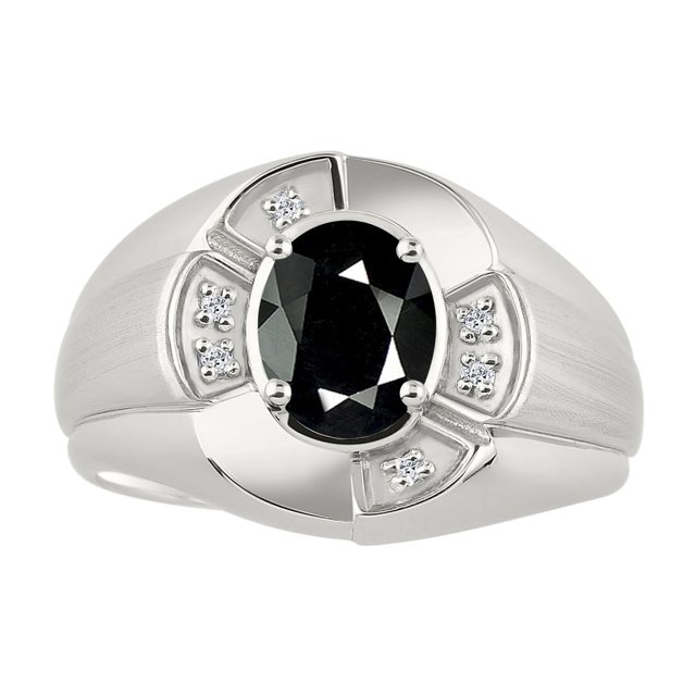 RYLOS Sterling Silver Ring 8X6MM Oval Gemstone & Diamond Unisex Rings Onyx October Birthstone Ring Size 7