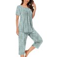 thumbnail image 2 of Rbaofujie Chemises de Nuit pour Femmes Femmes Décontracté Boutons Col Rond Manches Courtes Blouse Mode Poches Pantalon Pyjama Ensemble Pyjamas pour Filles, 2 of 5