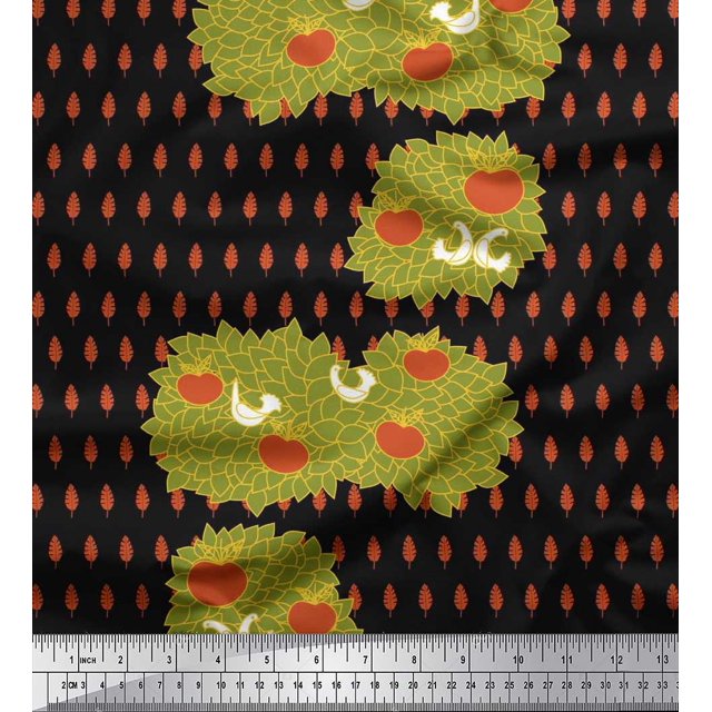 Soimoi polyester Crepe Fabric Leaves,Bird & Fresh Fruits Decor Fabric Printed Yard 52 Inch Wide