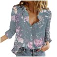 thumbnail image 2 of IROINID Rabais Womens Hauts Grande Taille Détente Col Rabattu Haut Ample Boutonné Manches Longues Imprimé Blouse, Gris, 2 of 6