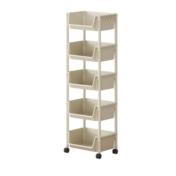 Toytexx Multi-Tier Rolling Storage Cart with Bins and Hooks – 5-Tier Slim Organizer for Kitchen, Bathroom, Office, and Laundry Room, 360° Swivel Wheels