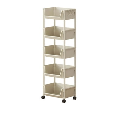 Toytexx Multi-Tier Rolling Storage Cart with Bins and Hooks – 5-Tier Slim Organizer for Kitchen, Bathroom, Office, and Laundry Room, 360° Swivel Wheels