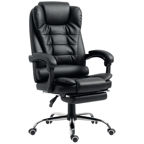 HOMCOM Executive Office Chair PU Leather Reclining Chair with Arms Black