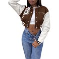 thumbnail image 1 of Veste Universitaire pour Femmes à Manches Longues, Veste de Baseball Courte, Manteaux Bomber, 1 of 6