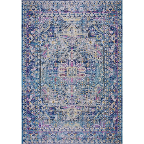 Tapis d'Intérieur/extérieur Traditionnel Bleu Foncé Rowen 5 Pieds2 Pouces x 7 Pieds5 Pouces