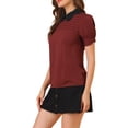 thumbnail image 3 of INSPIRE CHIC Blouse Plissée à Manches Courtes Bouffantes pour Femme à Col Peter Pan Contrastant Bourgogne 3TG, 3 of 7