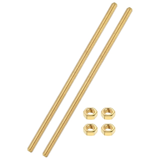 Uxcell 2 Sets Brass Fully Threaded Rod, M4x0.7mm Pitch Right Hand Threads Studs with Solid Brass Hex Nuts, 120mm/5" Long Threaded Screw Rods Fasteners for Anchors Bolts Hangers Clamps
