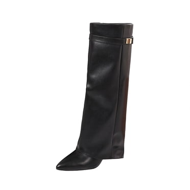 Bottes d'Hiver Décontractées pour Femmes, Bottes Hautes Jusqu'aux Genoux pour Femmes, Jambe Droite, Bout Pointu, Fermeture Éclair Latérale, Talon Moyen