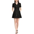 thumbnail image 1 of INSPIRE CHIC Robe pour Femme Manches Courtes Boutonnée Vintage Col Rabattu Robes en Denim L Noir, 1 of 7