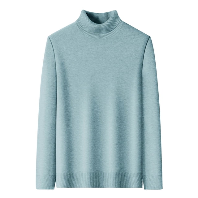 Pisexur Chandails Hommes Doux et Confortables Chandails d'Automne Hommes Chandail à Manches Longues Col Roulé Tricot Chandail de Base Chaud Chandail Uni Bleu Pâle,2TG