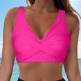 thumbnail image 2 of Huesdet Haut de Bikini pour Femmes Bretelles Spaghetti Réglables Haut de Maillot de Bain Col Rond Rembourré (Rose Vif, TG), 2 of 9
