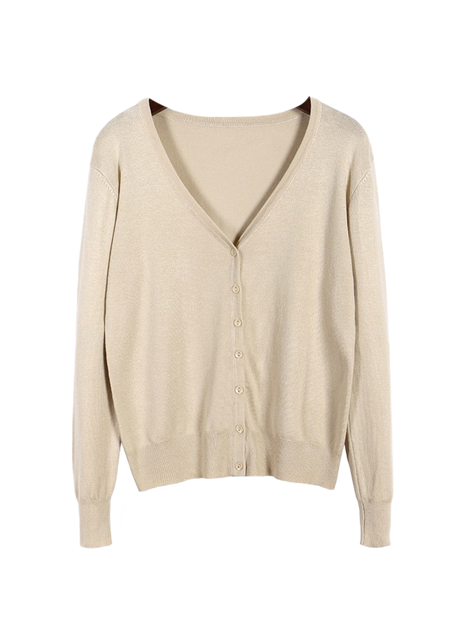Innerwin Cardigan Sweater V Neck Ladies Coat Fall Solid Color Loose Outwear Apricot 2XL
