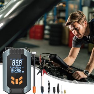 SNNROO Portable Car Jump Starter Tire Inflator 150PSI 7200mA 12V Battery Starter Pcs for 3.0L Gas Vehicles - LCD Display  3 Light Modes  Type-C Charger  Emergency Power Bank with Smart Wi