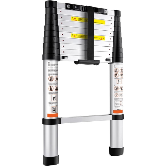 KFFKFF Extendable Ladder, 10.5 FT Constructed from Aluminum with Single-button Shrinkage, Foldable Extension Ladder, Supports 375 LBS with Anti-skid Base, Convenient Versatile Compact Ladder