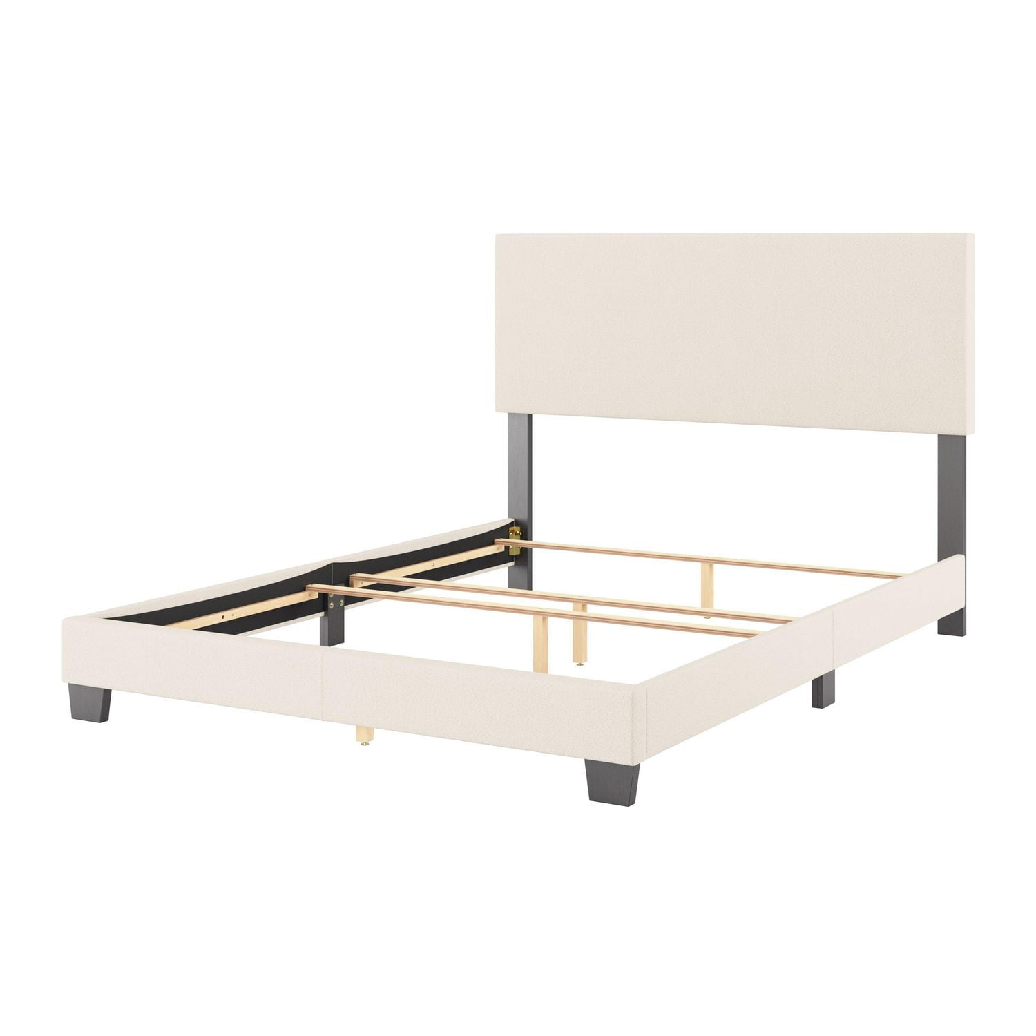Lit adulte capitonné CorLiving Celeste en tissu bouclé blanc cassé avec tête de lit, sommier requis
