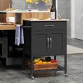 thumbnail image 3 of Gymax Rolling Kitchen Island Cart w/ Drawer 2-Door Storage Cabinet Bottom Tray Black, 3 of 9