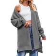 thumbnail image 1 of AherBiu Cardigans pour Femmes, Tricot Côtelé, Mi-Long, Fendu, Automne Hiver, Vêtements pour Femmes, 1 of 6