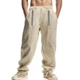 thumbnail image 2 of Styesk Men's Pants Men Casual Fashion Loose Wide Leg Pants Drawstring Pockets Beach Exercise Straight Barrel Pants, 2 of 9