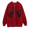 thumbnail image 3 of IROINID Veste à Capuche Mi-Longue pour Femmes, Fermeture Éclair, Manches Longues, Automne, Gothique Foncé, Décontractée, Rouge, 3 of 3