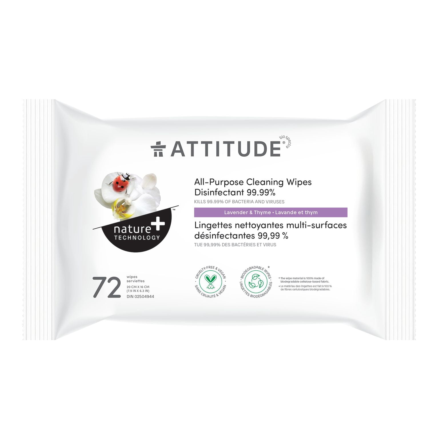 Attitude All-Purpose Disinfectant Wipes 99.9 72ct