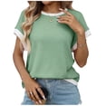 thumbnail image 1 of FRSASU Chandail à Manches Courtes pour Femmes Col Ras du Cou Hauts d'Été Tendance Voyage Tenue de Bureau Décontractée Chandail Vert TG(TG), 1 of 7