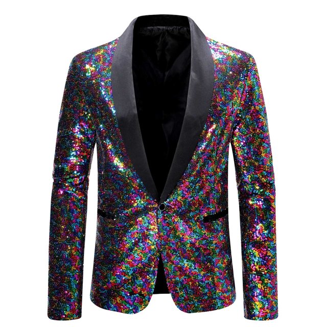 TIMIFIS Men's Sequin Blazer Fashion Button Lapel Suit Jacket Dinner Prom Performance Costumes Slim Blazer