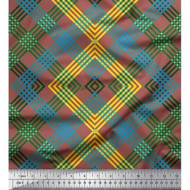 Soimoi Polyester Crepe Fabric Window Pane Check Decor Fabric Printed Yard 42 Inch Wide