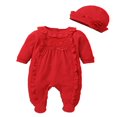 thumbnail image 1 of Pyjama à Pieds pour Bébé Fille, Barboteuse à Col Volanté avec Chapeau Assorti, 1 of 5