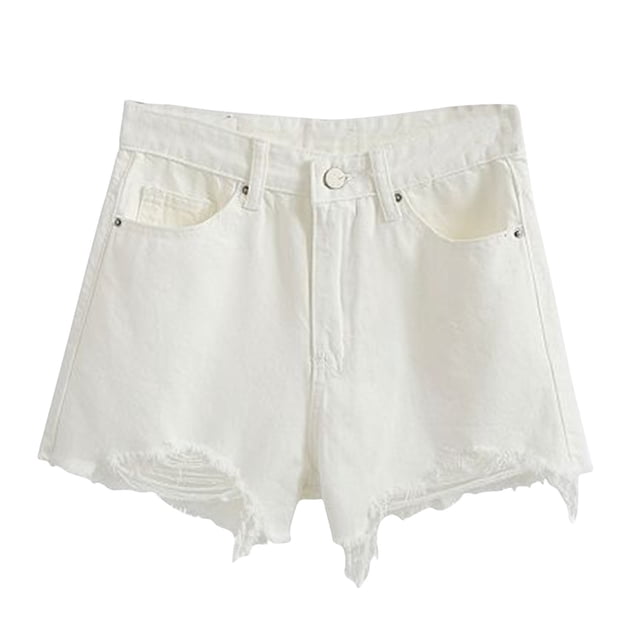 AherBiu Plus Size Jean Shorts for Women Frayed High Waisted Ripped Jeans Tassels A-Line Denim Shorts