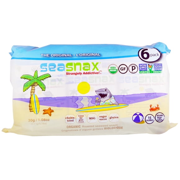 SEASNAX Organic Olive Oil Seaweed Snack, 0.18 OZ (Pack of 6)