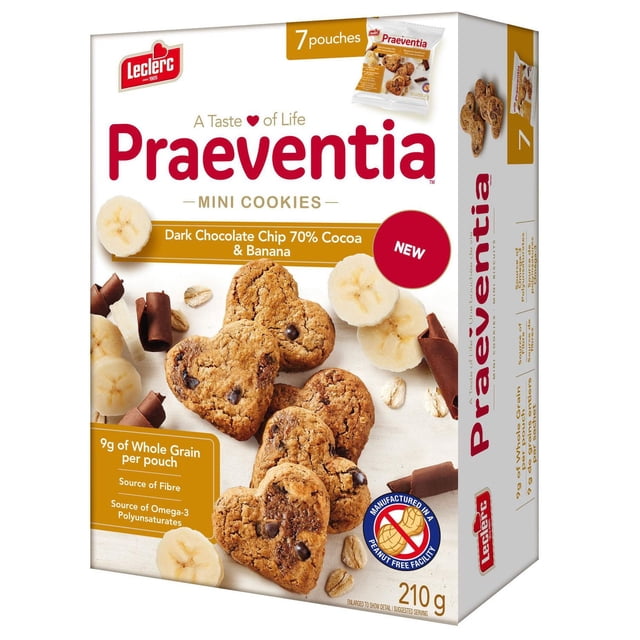 Praeventia Dark Chocolate Chip 70% Cocoa & Banana Mini Cookies 210g