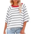 thumbnail image 1 of Penkiiy Hauts pour Femmes à Rayures 2025 Mode T-Shirts à Manches 3/4 pour Femmes Design à Blocs de Couleur T-Shirt Basique Ample S Gris, 1 of 6