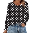 thumbnail image 1 of HAiming Chemises à Pois pour Femmes Décontractées à Col Rond Hauts à Volants Plissés Blouse Basique Chic T-Shirts de Travail, 1 of 6