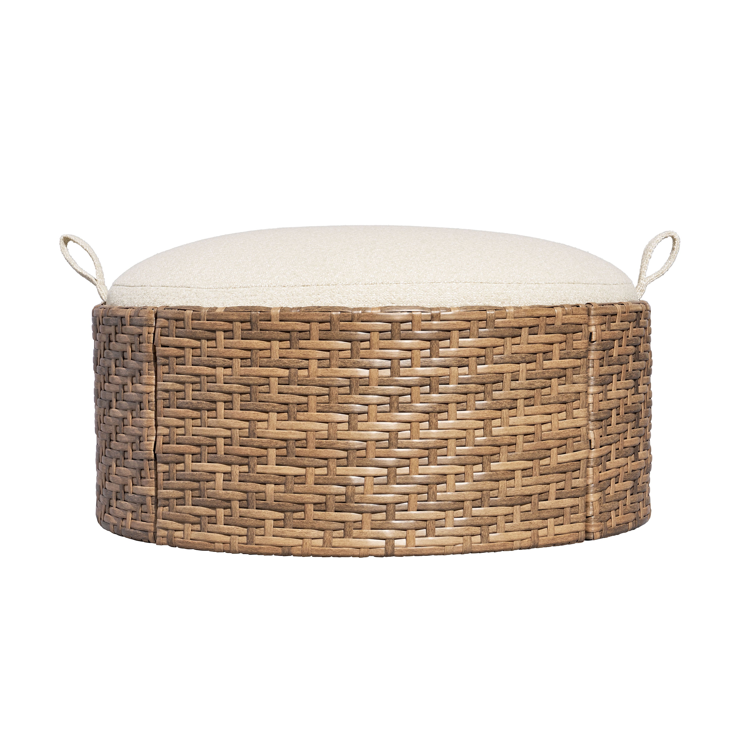 Pouf de rangement/table basse d’extérieur en osier à dessus réversible avec housse Beautiful par Drew Barrymore, brun/cèpe